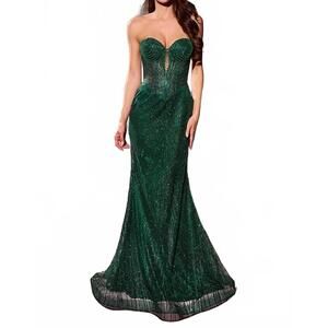 NEW LADIVINE basque waist illusion bodice dress in emerald